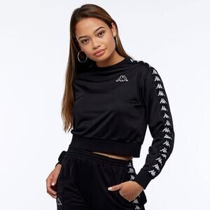 Kappa Sweatshirt Womens Large Black Logo Cropped Long Sleeve Streetwear Top